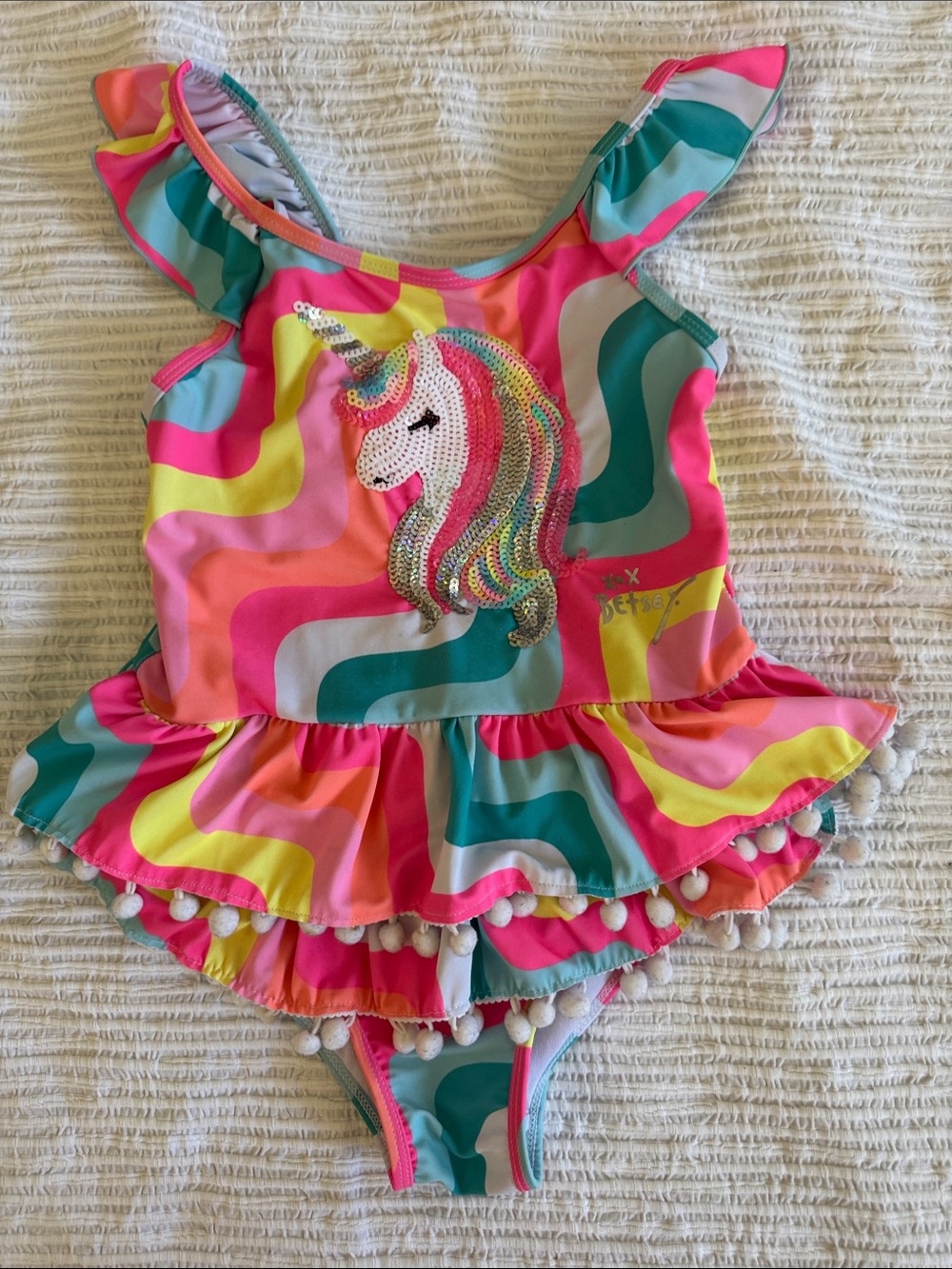 Betsey Johnson Girls Sequin Unicorn Swimsuit Sz 10